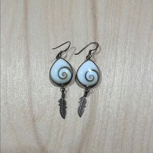 Elegant Shell and Silver Feather Earrings